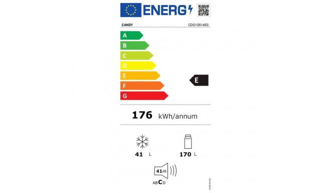 Candy | Refrigerator | CDG1S514ES | Energy efficiency class E | Free standing | Double Door | Height