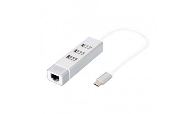 Digitus | USB Type-C 3-Port Hub + Fast Ethernet LAN Adapter | DA-70253