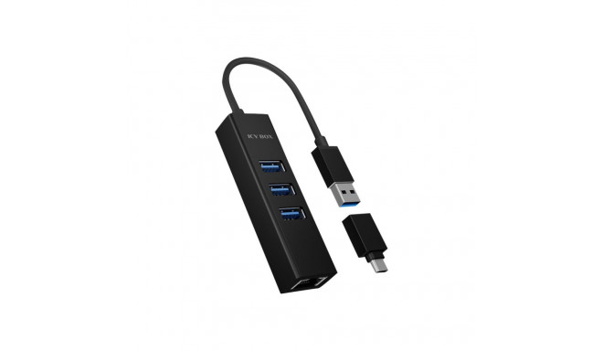 Raidsonic | 4 pordiga jaotur USB 3.0 Type-A, Type-C, Gigabit LAN | Icy Box IB-HUB1419-LAN