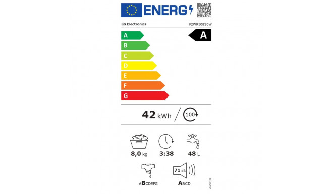 LG | Pesumasin | F2WR508S0W | Energiatõhususe klass A-10% | Eestlaetav | Pesumaht 8 kg | 1200 p/min 