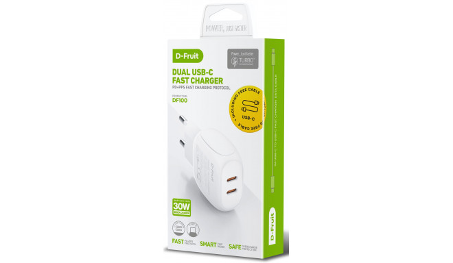 D-Fruit laadija 30W 2xUSB-C + USB-C kaabel DF100 1m (DF100)