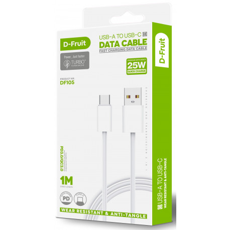D-Fruit kaabel USB-A - USB-C 1m, valge (DF105)