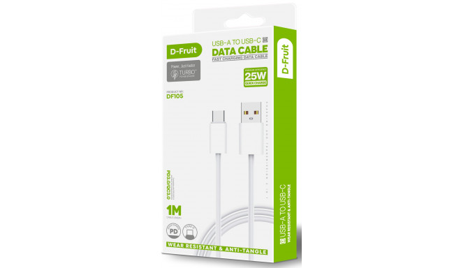 D-Fruit kaabel USB-A - USB-C DF105 1m, valge