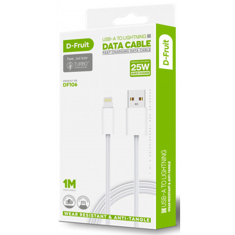 D-Fruit kaabel USB-A - Lightning 1m, valge (DF106)