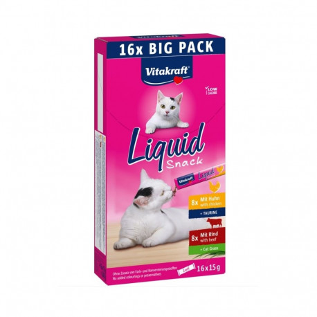 VITAKRAFT Cat Liquid-Snack with beef and chicken - cat treats - 16 x 15g