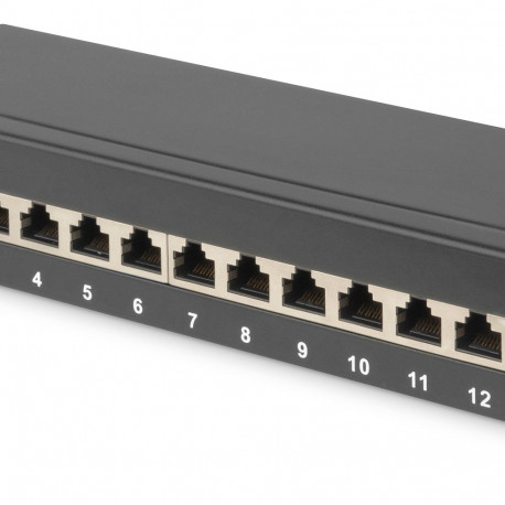 "DIGITUS Patchpanel 1HE 12-Port Cat6 ClassE geschirmt schw."