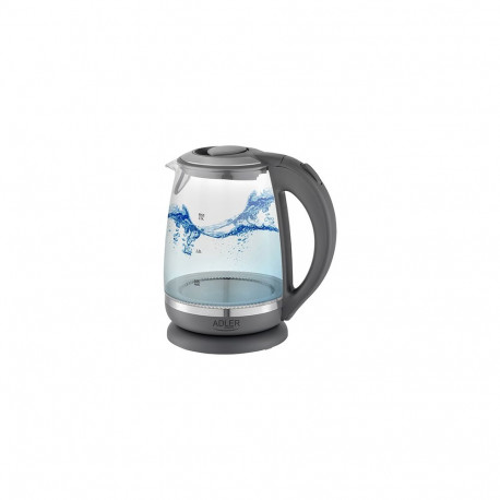 Adler | Kettle | AD 1286 | Standard | 2200 W | 2 L | Plastic/Glass | 360° rotational base | Grey/ tr