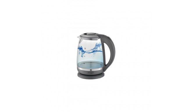 Adler | Kettle | AD 1286 | Standard | 2200 W | 2 L | Plastic/Glass | 360° rotational base | Grey/ tr