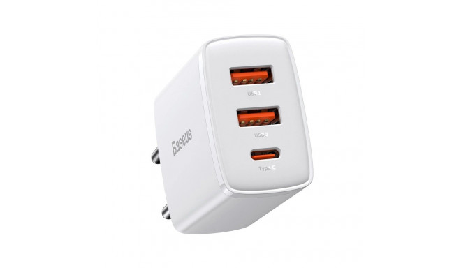 Baseus Compact fast charger 2x USB / USB Type C 30W 3A Power Delivery Quick Charge white (CCXJ-E02)