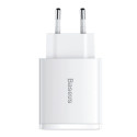 Baseus Kompaktní rychlá nabíječka 2x USB / USB Typ C 30W 3A Power Delivery Quick Charge bílá (CCXJ-E