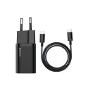 Seina kiirlaadija Super Si 25W USB-C QC3.0 PD koos USB-C 1m kaabliga, must