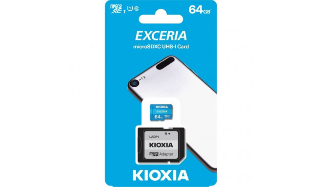 Micro SD Memory Card with Adaptor Kioxia Exceria 64 GB UHS-I Class 10 Blue