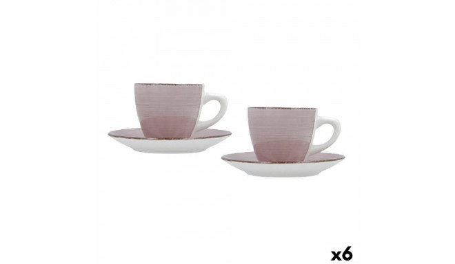 Set of Mugs with Saucers Quid Vita Morning Pink Ceramic (4 Pieces) (6 Units)