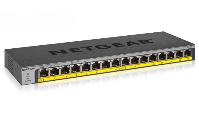 Slēdzis Netgear GS116LP-100EUS Melns RJ-45 x 16