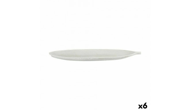 Tray White MDF Wood Leaf of a plant 49 x 2,7 x 17,3 cm Decoration (6 Units)