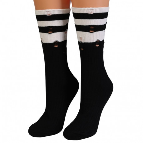 SOKISAHTEL POSITANO musta värvi triibulised katkised sokid 444