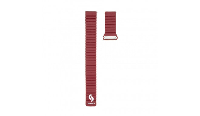 Connect 20mm Flat head Leather - Silicone Loop Magnetic Watch Strap (130mm M/L) Wine Red