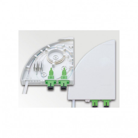 Wall mounted IP 30, capacity up to 4 splices, 2x SC, 2x E- 2000 , 2xLC duplex, 1x SCD, 2x FC adapter