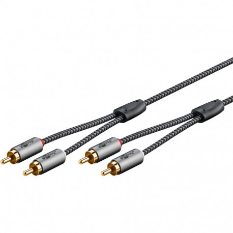 2xRCA cable 2.0m, Sharkskin Grey, textile sheath