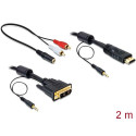 HDMI - DVI-D Dual Link kaabel + 3.5mm 2.0m, kullatud, ferriitidega