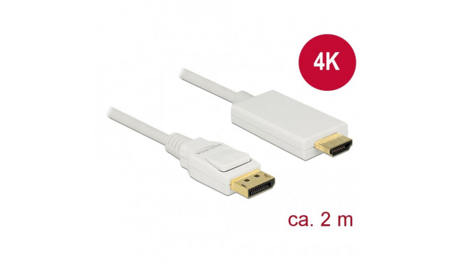 DisplayPort - HDMI kaabel 2.0m, 4K 3840x2160@30Hz, valge (sign suund DP > HDMI)