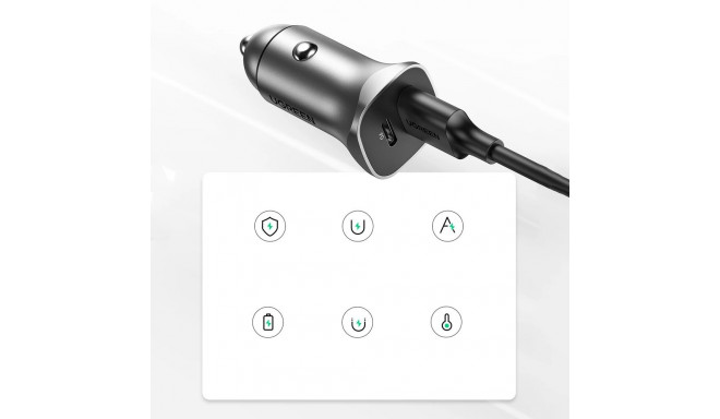 Ugreen Car Charger USB Type C / USB 24W Power Delivery Quick Charge Gray (30780)