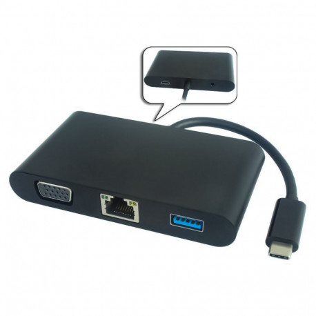 PremiumCord Adapter USB-C to VGA + Audio + USB3.0 + RJ45 + PD charge