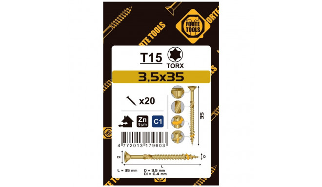 CHIPBOARD SCR T15 3.5X35 YELL ZN20PCS