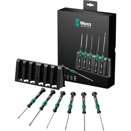 2035/6 B Elektronik-Schraubendrehersatz + Rack (schwarz/grün, 6-teilig, mit Black Point Spitze)