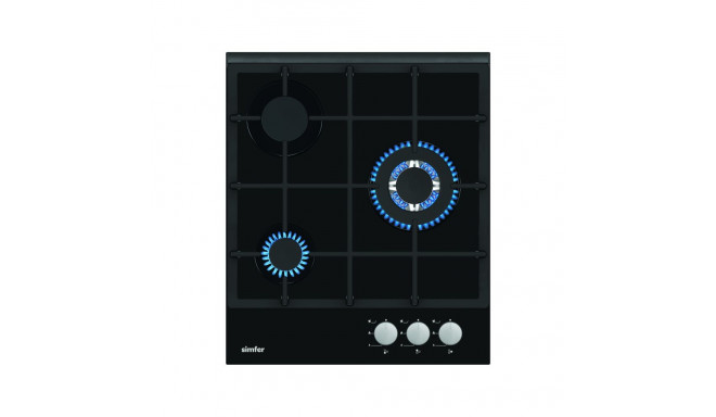 Simfer | Hob | H4.305.HGSSP | Gas on glass | Number of burners/cooking zones 3 | Rotary knobs | Blac