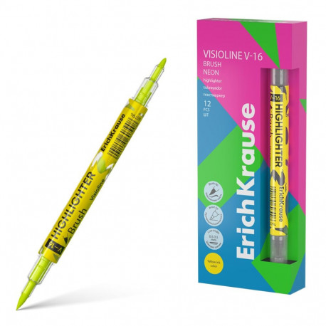 Tekstimarker kahe otsaga ERICH KRAUSE Visioline V-16 Brush Neon kollane