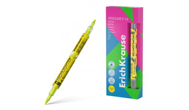 Double-ended text marker ERICH KRAUSE Visioline V-16 Brush Neon yellow