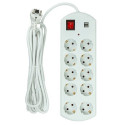 Extension cord 5m, 10 sockets, 2x USB, with switch