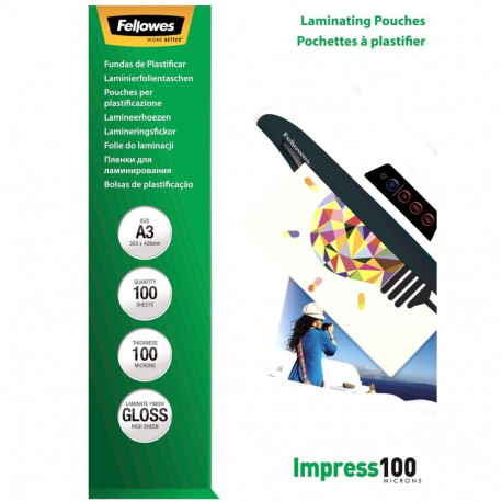 Fellowes lamineerimiskiled A3, läikivad, 100 Micron, 100 tk