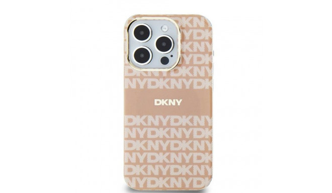DKNY case for iPhone 15 6,1" DKHMP15SHRHSEP pink HC Magsafe pc tpu repeat texture pattern w stripe