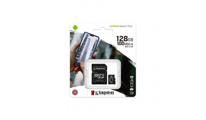 Kingston memory card 128GB microSDXC Canvas Select Plus cl. 10 UHS-I 100 MB|s + adapter