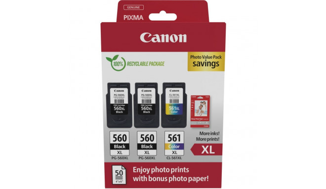 "Canon Tinte PG-560XL/CL-561XL 3712C012 3er Multipack (2xBK/Color) inkl. Fotopapier"