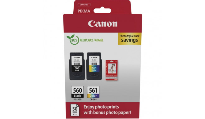 "Canon Tinte PG-560/CL-561 3713C008 2er Multipack (BK(Color) inkl. Fotopapier"