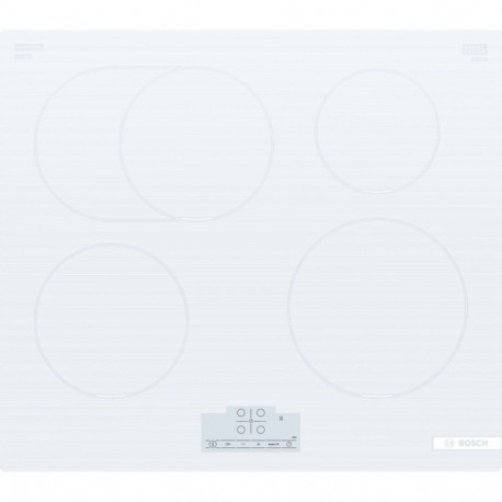 The Bosch Series 4 PIF612BB1E is a 60cm built-in induction hob featuring a sleek wh
