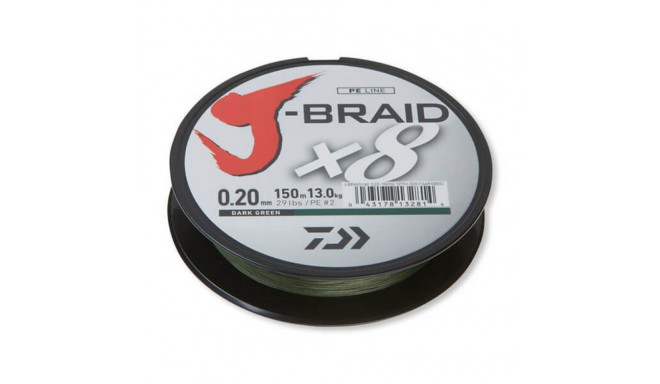 Pintas meškerės valas Daiwa J-Braid X8 0.10mm 150m tamsiai žalias