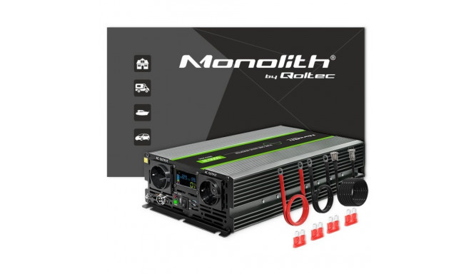 Qoltec 51923 Pure Sine Wave Inverter Monolith | 3000W | 6000W | 24V to 230V | LCD