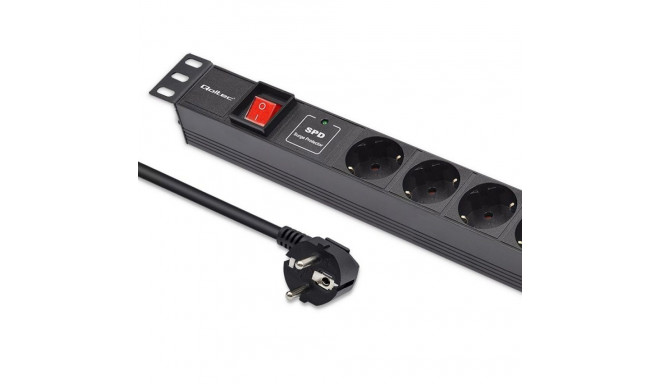Qoltec alumiinium PDU 19'' RACK jaoks | 1U | 16A | 6xSCHUKO | 1,8 m