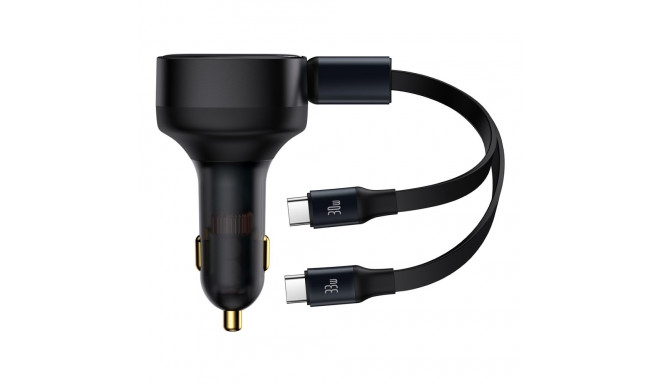 Baseus car charger Enjoyment Retractable 2w1 30W black with cable 2x USB-C