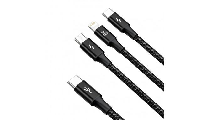 Baseus cable 3in1 Rapid PD USB-C - micro USB + Lightning + USB-C 1,5m black 20W