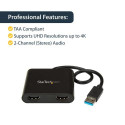 StarTech.com USB 3.0 to Dual HDMI Adapter - 1x 4K 30Hz &amp; 1x 1080p - External Video &amp;