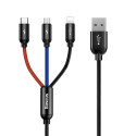 Baseus Three Primary Colors 3in1 USB-A - micro USB / Lightning / USB-C 3.5A cable 0.3 m - black