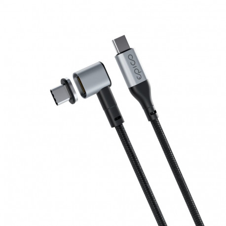 USB-kaabel USB-C otsik  USB-C L-kujuga magnetotsik, 2m, tumehall, 100W, punutud kaabliga, Epico
