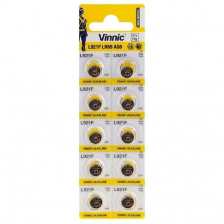 Vinnic AG6 | LR69 | SR920W | 171 | GP71A | 371 | Alkaline 1.5V Batteries (10pcs)