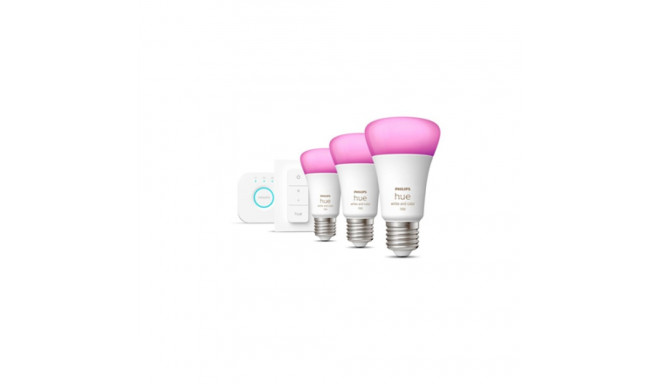 Philips Hue White and colour ambience Starter kit: 3 E27 smart bulbs (1100) + dimmer switch