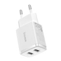 Baseus USB charger 2xUSB 10.5W, white